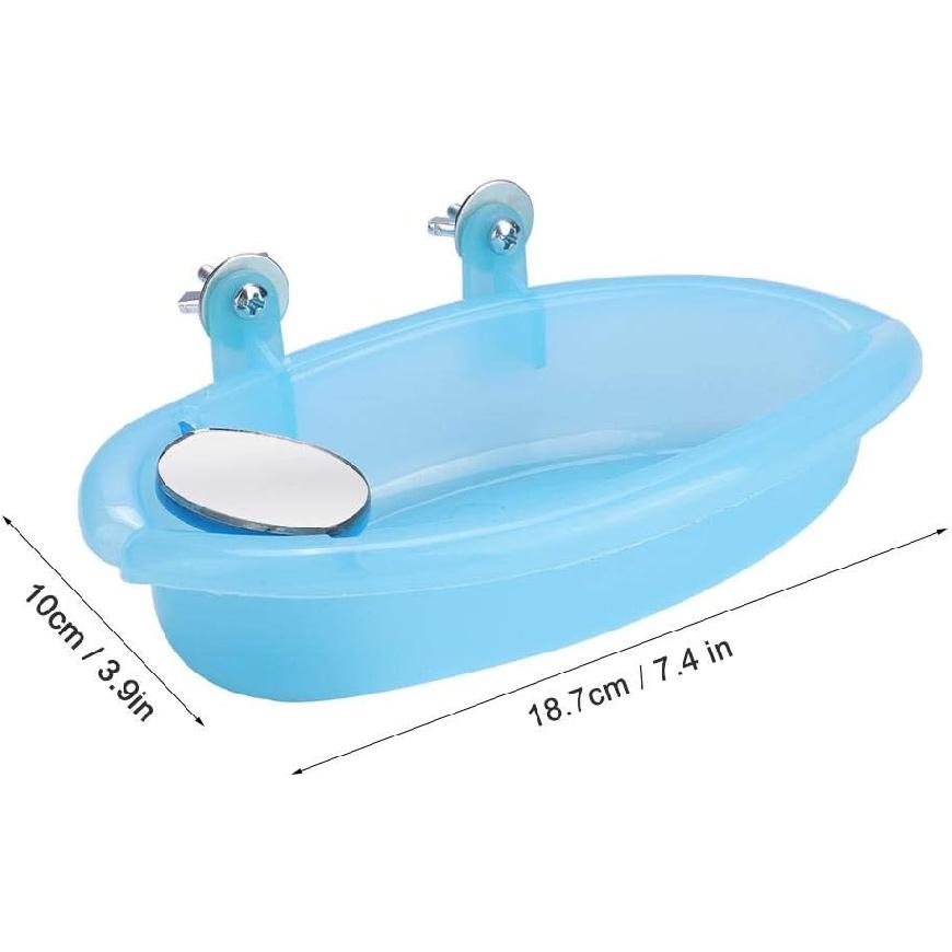Tnfeeon Pet Bird Bathing Box, Cute Blue Pet Parrot Bathtub Box with Mirror Bird Cage Toy Accessory 7.4x3.9 in for Small Parakeet