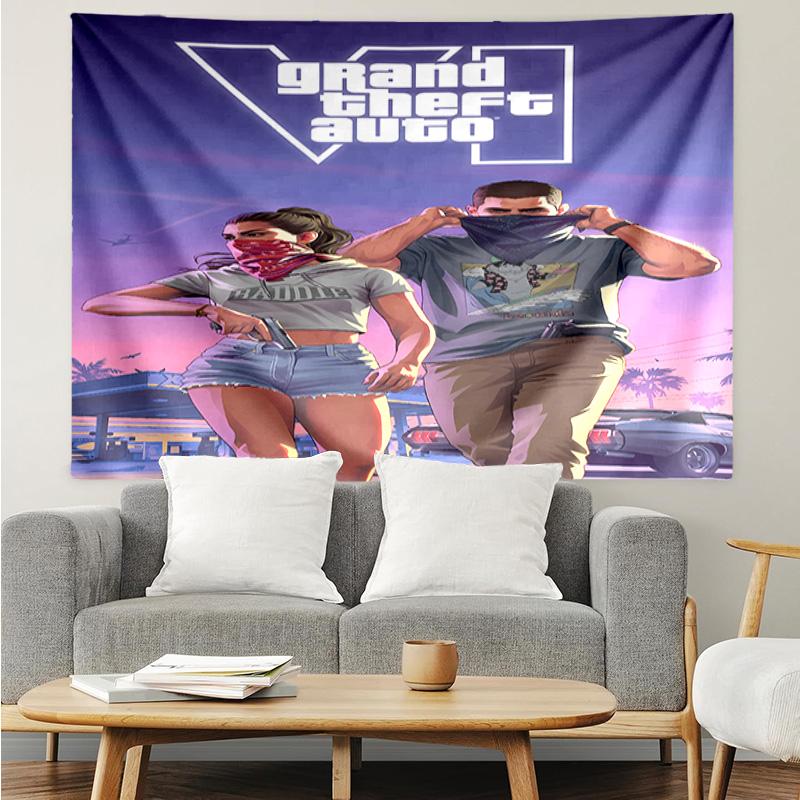 Game Grand Theft Auto Tapestry for Bedroom Aesthetic Classroom Tapestries Wall Hanging for Living Room Dorm Office,Ideal Creative Gift