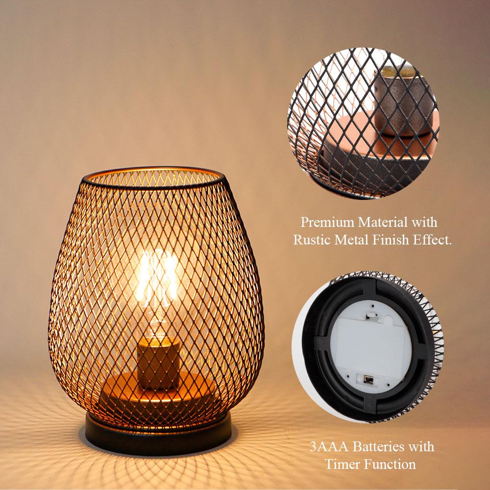Set of 4 Battery Operated Lamp LED Table Lamp Metal Cage Cordless Lamps with LED Bulb for Indoors Shelf Decor