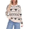 Women's Fashionable Round Neck Long Sleeved Heart-shaped Pullover, Contrasting Color Pullover, Sweater Top