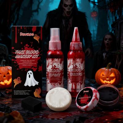 Kit de Maquillage Sang Artificiel - Sang Artificiel Réaliste Lavable Effets Spéciaux Halloween Peinture Corporelle Cos Costume Kit de Maquillage SFX