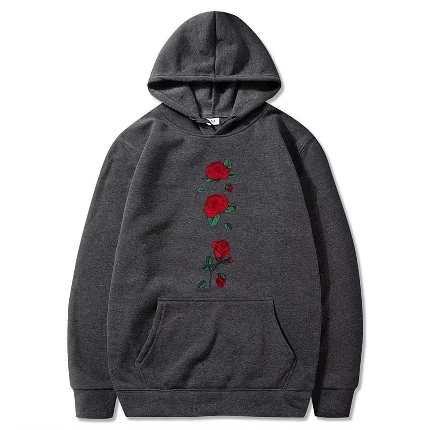 Fashion Trend Leisure5 Rose Flower Print Men's Pullover Autumn and Winter Loose Streetwear Outdoor Sports Sweatshirt