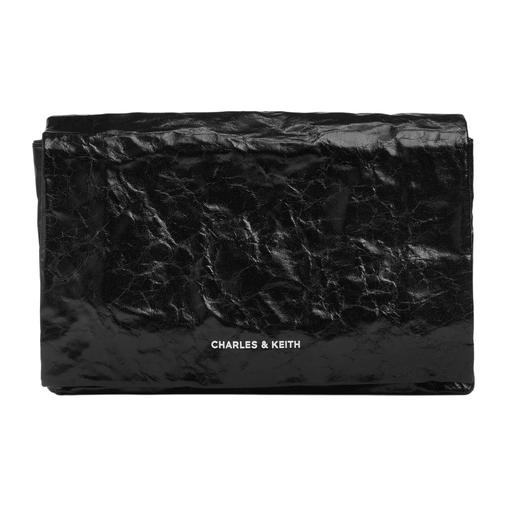 CHARLES&KEITH Pu Shoulder Bag , Crossbody Bag Small Women's Jet Black / Cream Milk White / Silver (Unisex) Crossbody Bags CK2 80782348