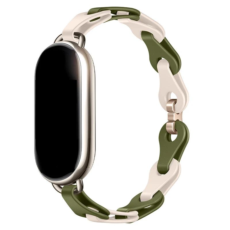 Rubber Strap for Xiaomi Mi Band 8 Stainless Steel Buckle Bracelet for Miband 8 NFC Fashion Lady Style Replacement Silicone Band