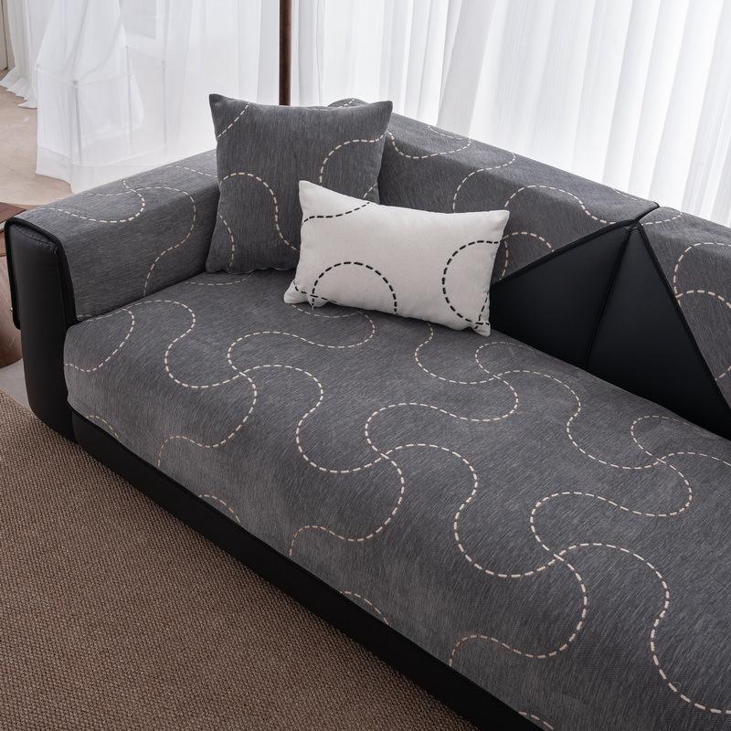 Straight Row Sofa Cushion  New Four-Season Universal One-Piece Cover Towel Light Luxury High-End Seat Cushion Fixed Non-Slip