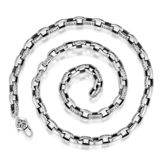 New Six-character Mantra Boys Necklace Silver Long Chinese Style Personality Trendy Men's Retro Jewelry Accessories