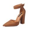 European & American Matte Pointed Toe Chunky Heel High Heels - Plus Size 8899