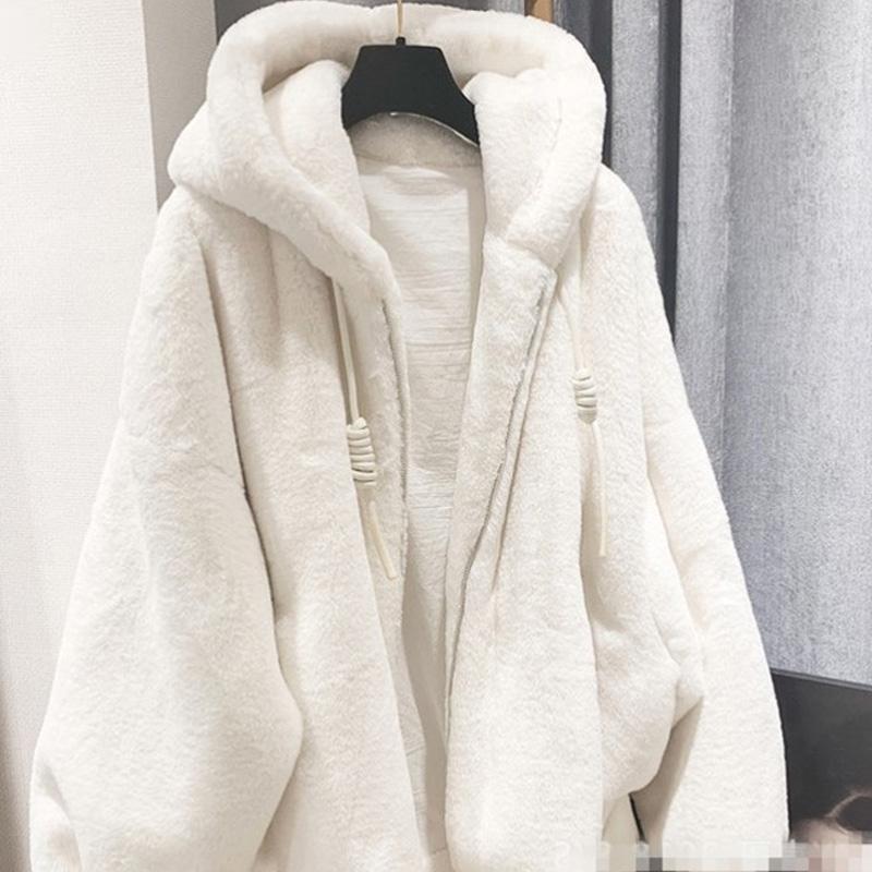 Mid-length Imitation Otter Rabbit Fur Hooded Loose Coat