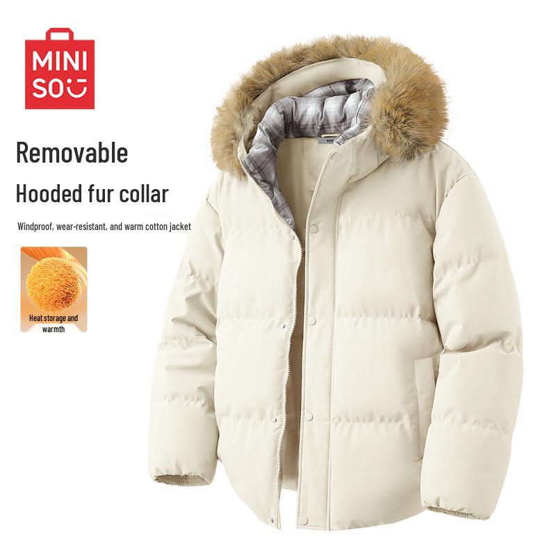 MINISO Men s Detachable Faux Fur Hooded Cotton Padded Jacket 3XL