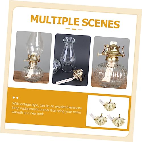 NUOBESTY Kerosene Lamp Burner Replacement Set of 3 with Wick, Retro Oil Lamp Parts, Antique Lantern Wick Burner, Metal Adjuster, Repair Parts, Interio