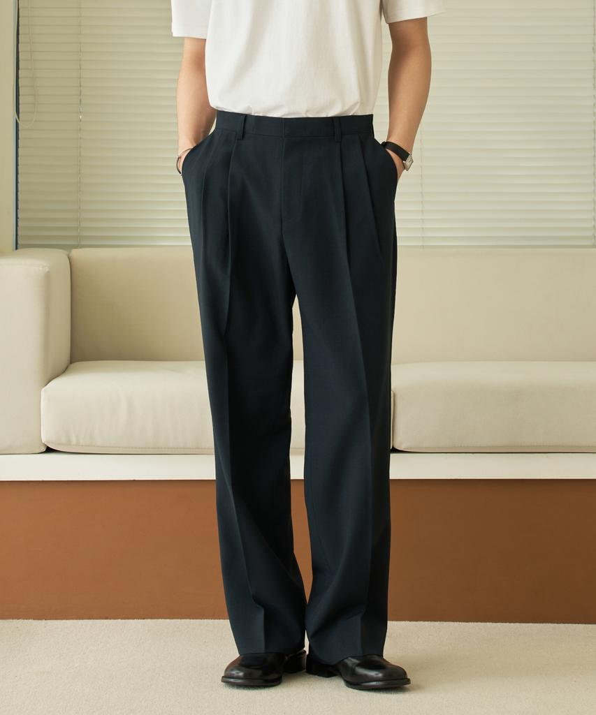 HYOJI Double-Pleat Semi-Wide Slacks (All Seasons, Summer - 8 Colors) (Type A)