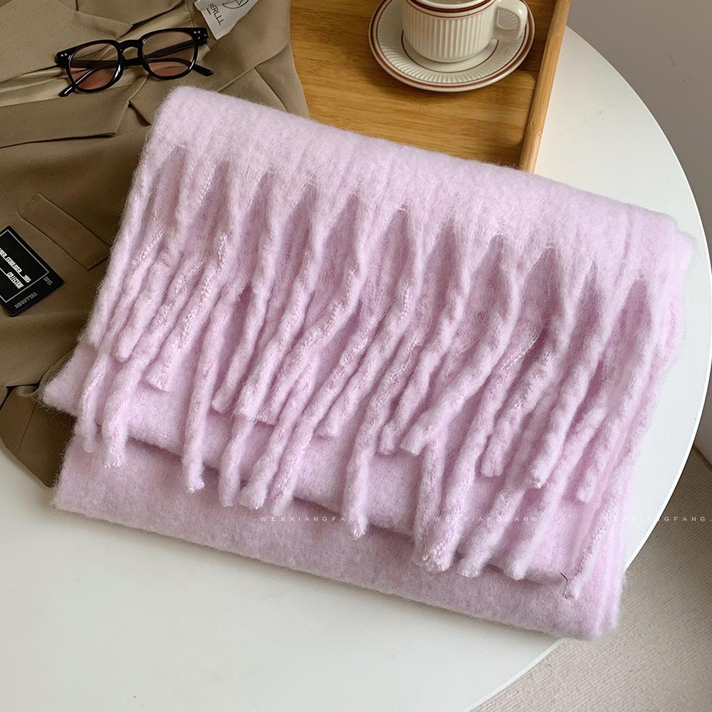 Korean Style Cashmere Solid Colors Women Scarf Winter Shawl and Wrap Bandana Pashmina Tassel Female Foulard Thick Blanket