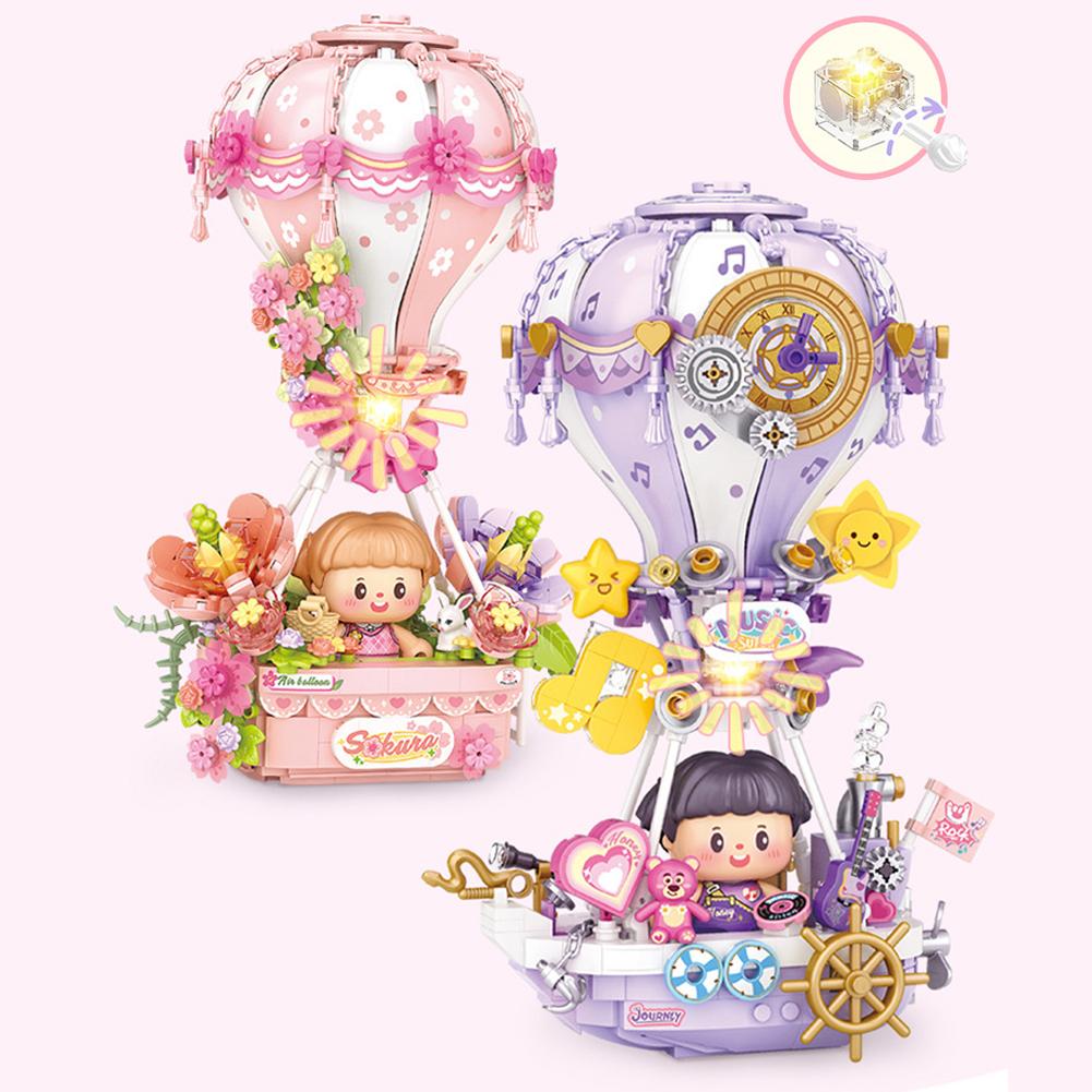 Hot Air Balloon Building Block Toy Colorful Hot Air Balloon Building Bricks With Light Music Gifts For Girls Boys