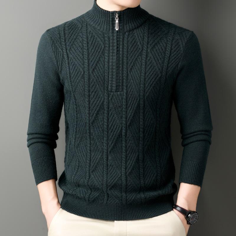 Men's Thick Warm Half-Zip Knit Sweater - Business Casual Pullover for Autumn/Winter