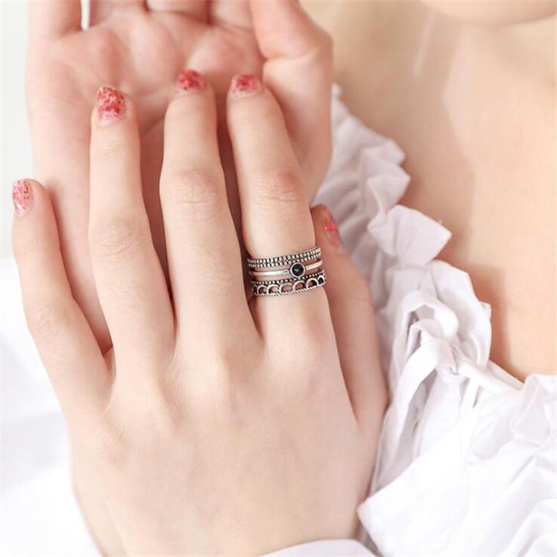New Temperament Multi -Layer Wavy Flower Line 925 Sterling Silver Jewelry Personality Twist Epoxy Exquisite Opening Rings Sr520