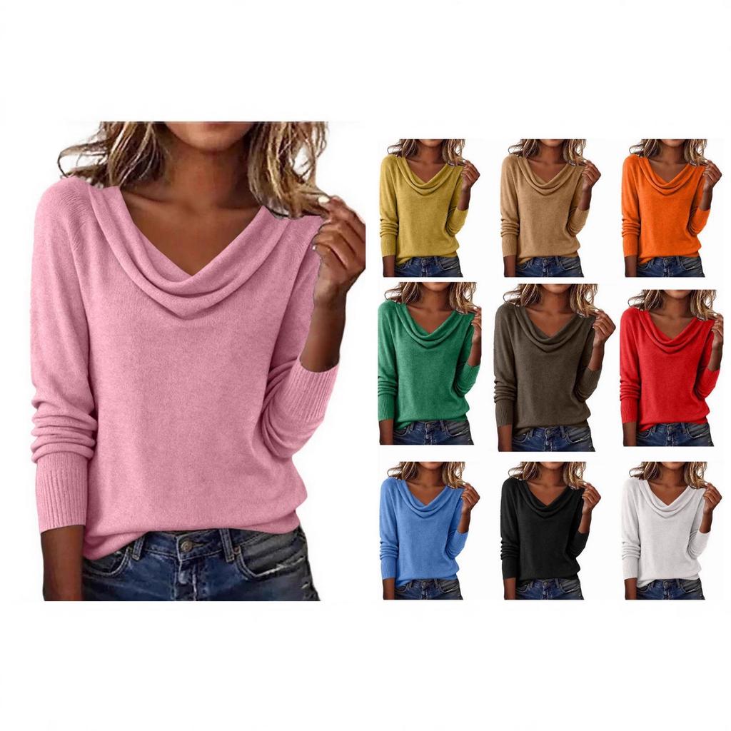 2025 Autumn/Winter European and American Versatile Solid Color High Neck Loose Sweater