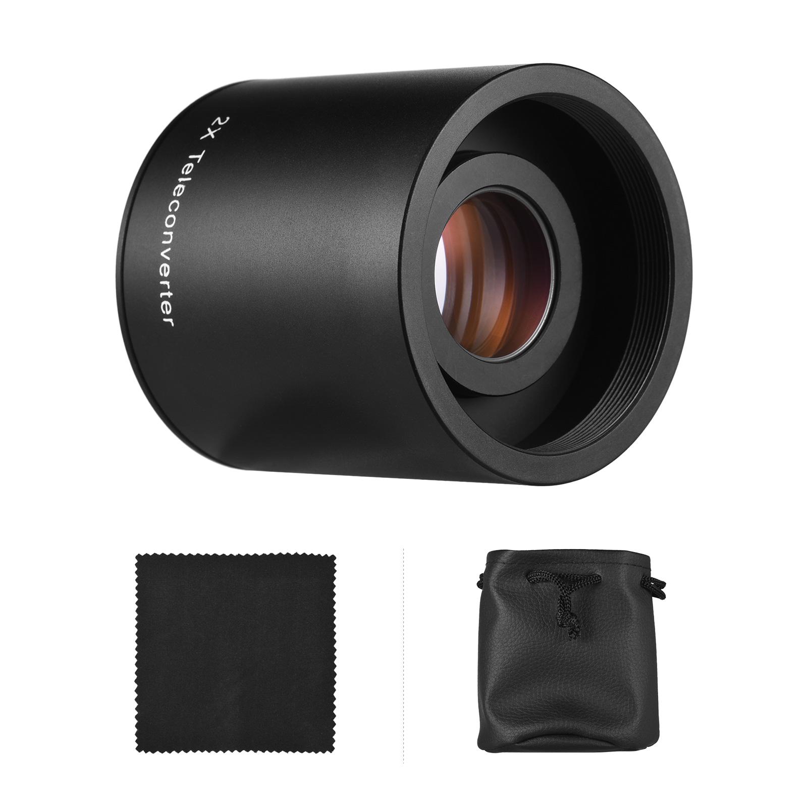 

2-кратный конвертер, телеконвертер, увеличительная линза, металлический материал, с протирочной тканью, сумка для переноски