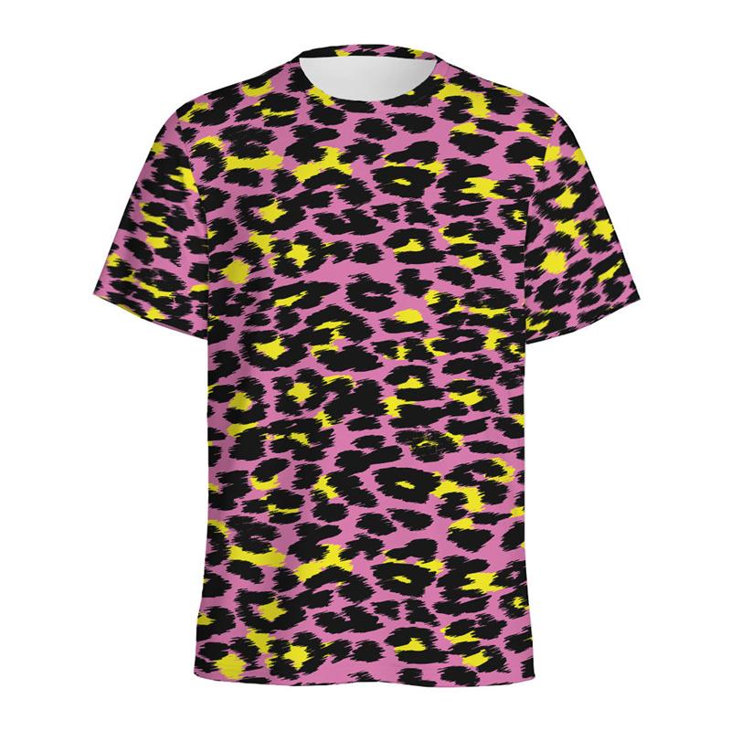 Multi Color 3D Printed Zebra Leopard Print T-shirt for Men, Summer Round Neck Short Sleeved T-shirt, Street Loose T-shirt