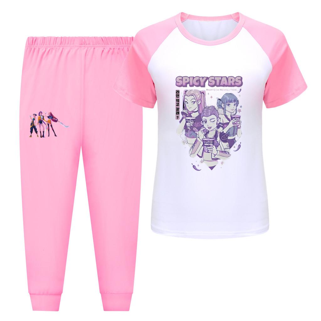 

5016 Kids Girls Rumi Zoey Mira Hunters Print T-shirt Pants Trouser Clothes Set 170cm рожевий