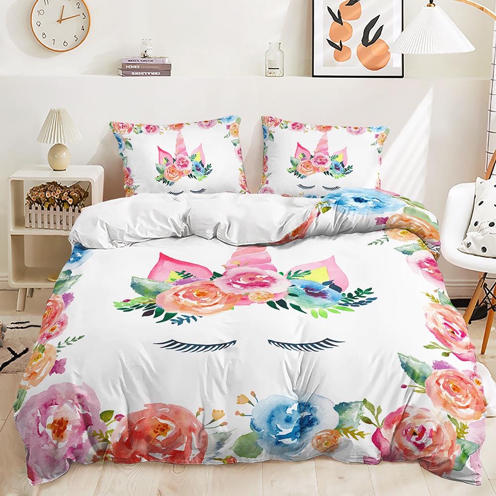 Three-Piece 3D Quilt Cover Unicorn Kit Bedding