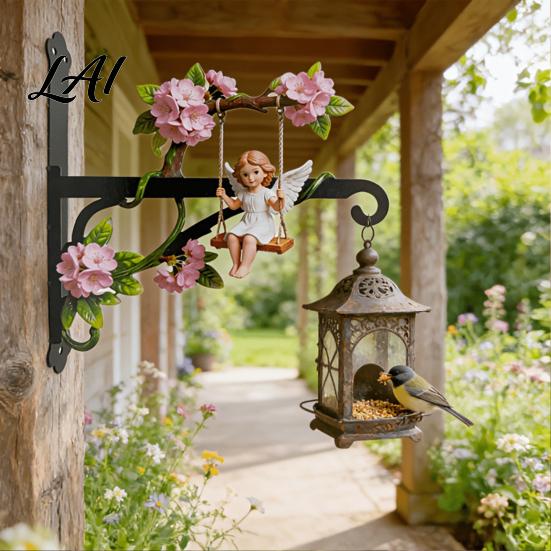 Decorative Garden Wall Mount Swing Angel Plant Hanger Cute Girl Bracket Small Space Hanger Metal Hook for Hanging Flower Basket Bird Feeder