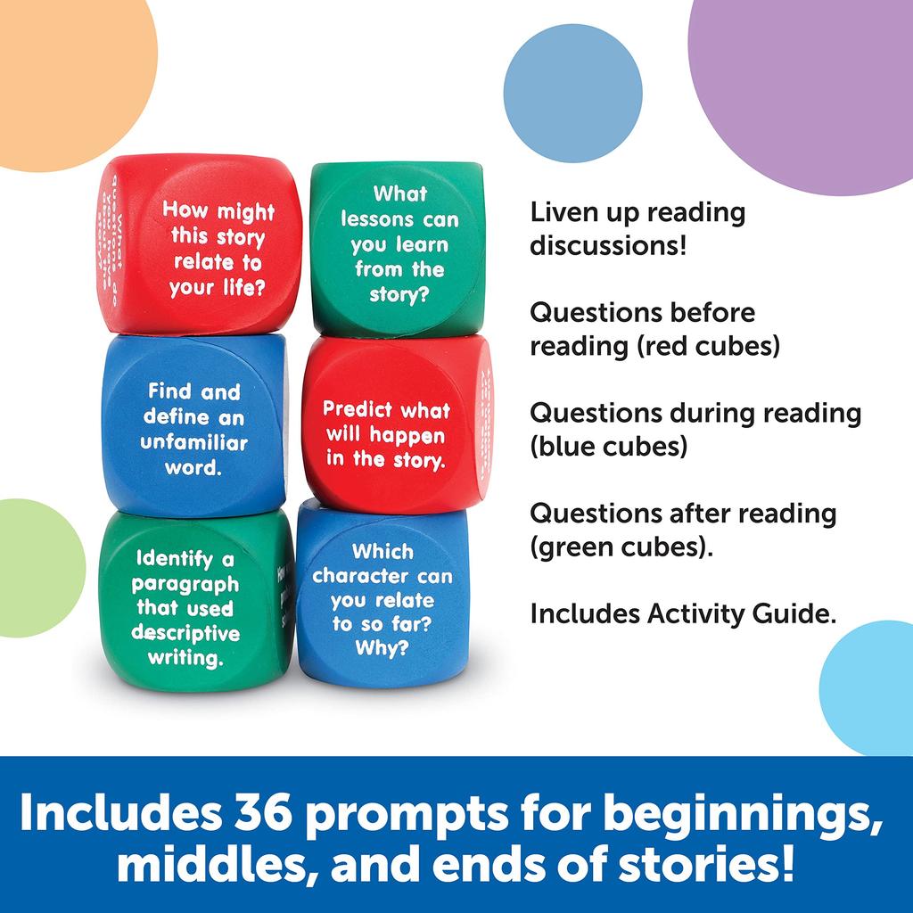 Learning Resources Sponge English Reading Comprehension Set of Authentic Dice, Improvement, 6, LER7022,