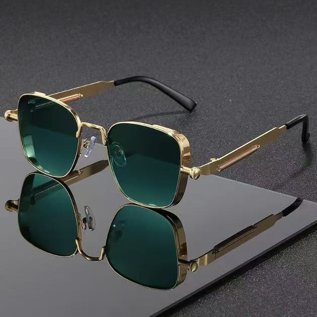 New Square Small Frame Sunglasses Fashionable Men Retro Steampunk Eyeglasses UV400 Driving Sunshade