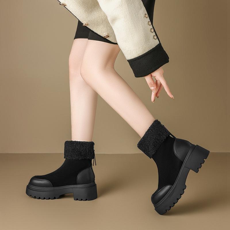 Snow boots women's autumn and winter new velvet thick heel Martin boots thickened cotton shoes thick sole small suede short boots