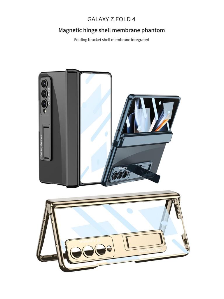 Samsung Z Fold 4 Transparent Magnetic Stand Case with Electroplated Phantom Design
