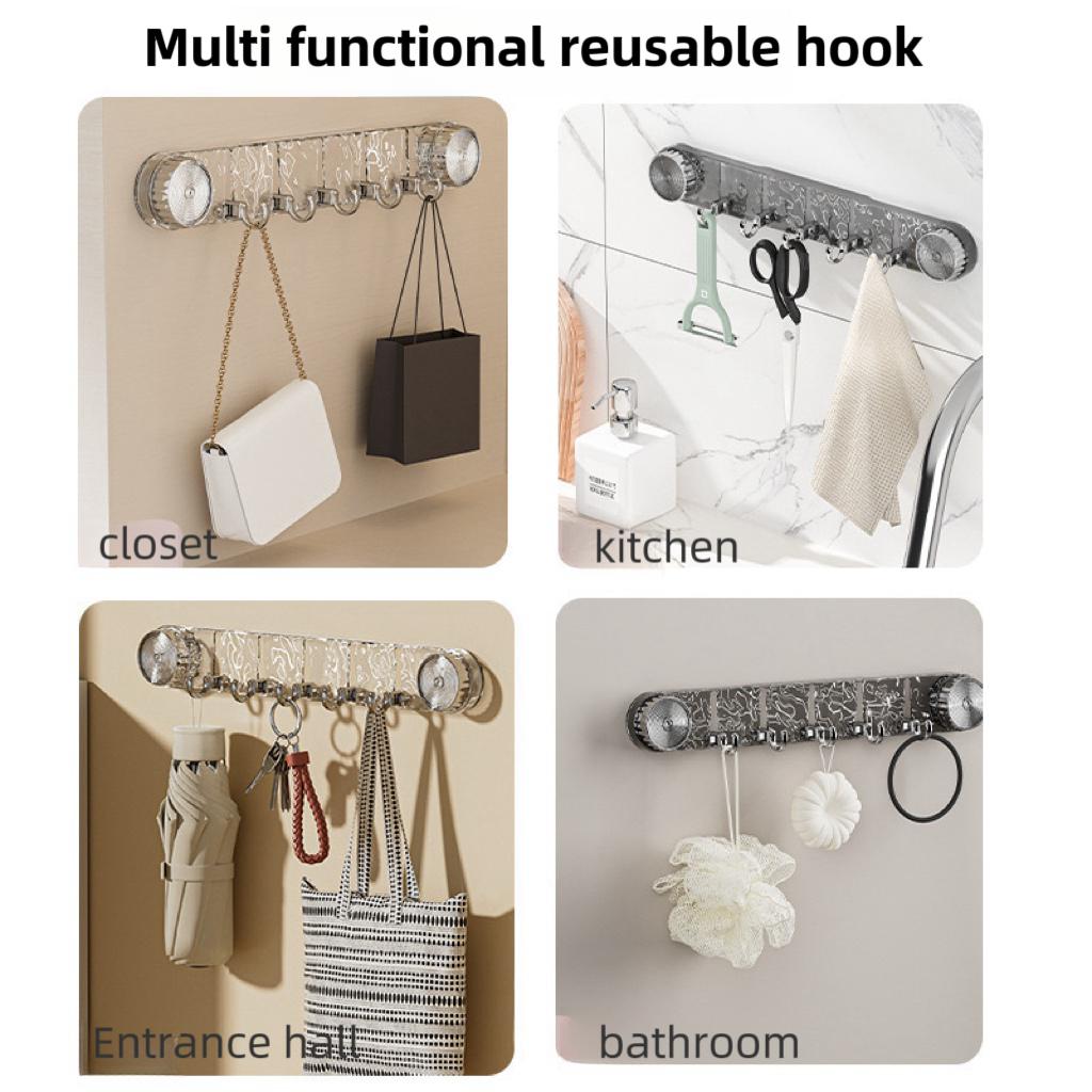 Bathroom Wall Hole-free Door Swivel Suction Cups Strong Load-bearing Rows of Hooks Bathroom Corrugated Non-marking Sticky Hooks