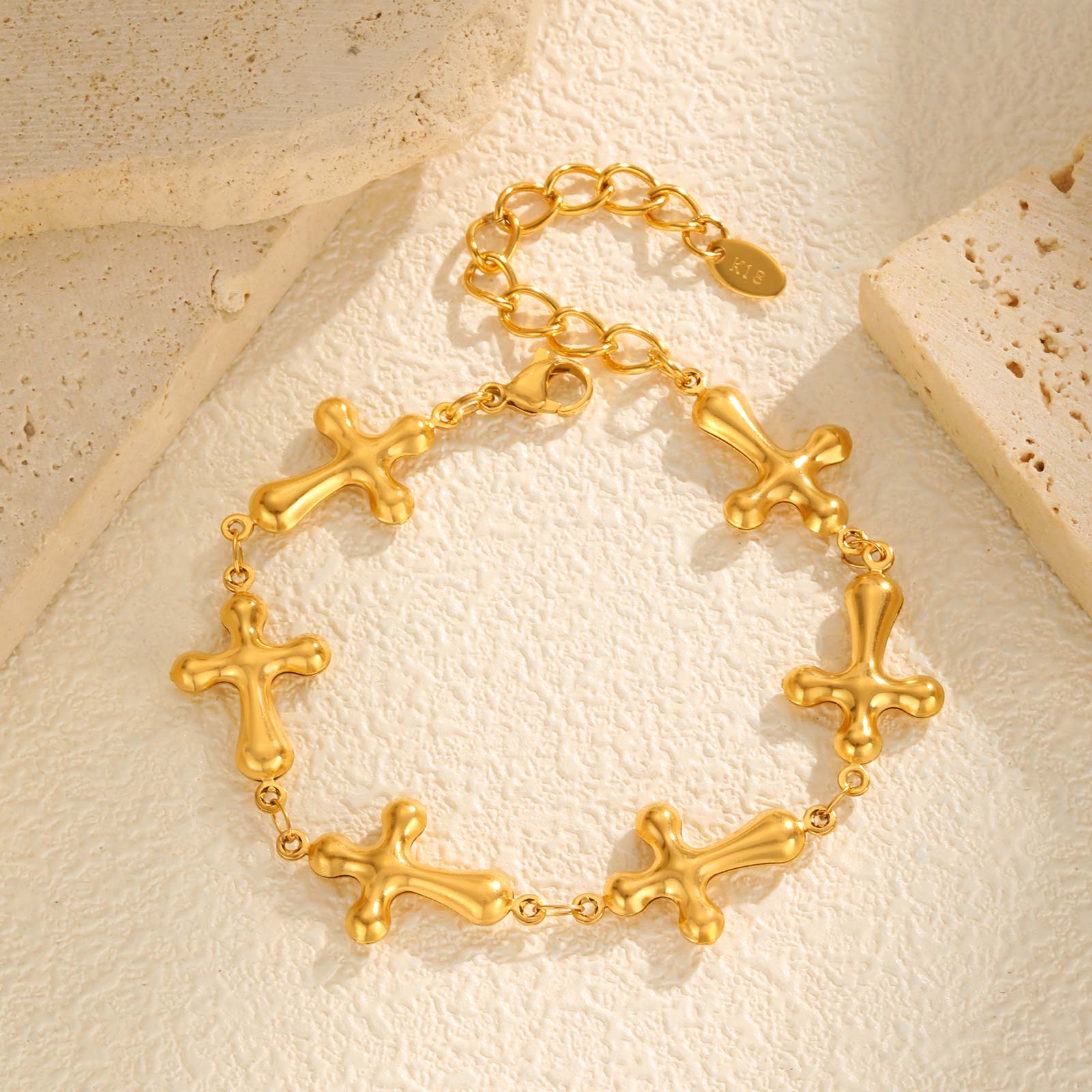 

Trendy Conch Shell Cross Water Drop Bracelet for Women,Gold Plated Stainless Steel Chain Bracelets,Beach Holiday Jewelry Gifts