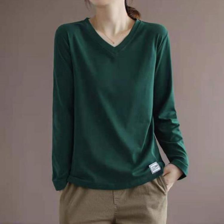 Streetwear Women Long Sleeve Top Solid Color Neck Tshirt Bottoming