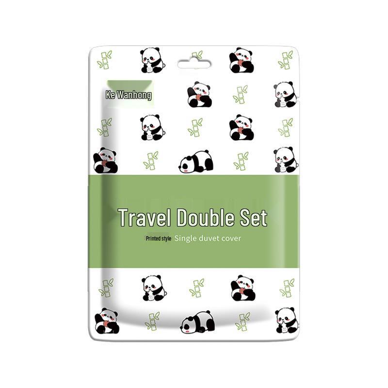 Portable Four-Piece Printed Disposable Bed Set: Thickened Duvet Cover & Anti-Dirty Double Bed Sheet for Travel and Hotels.