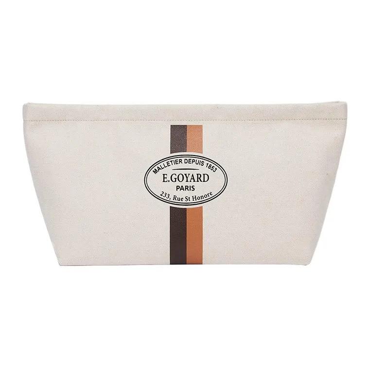 GOYARD Nécessaire Logo Zipper Clutch Bag Cotton Handbag Organizer Unisex Couple's Style Beige Compatible with Small and Large Tote Bags