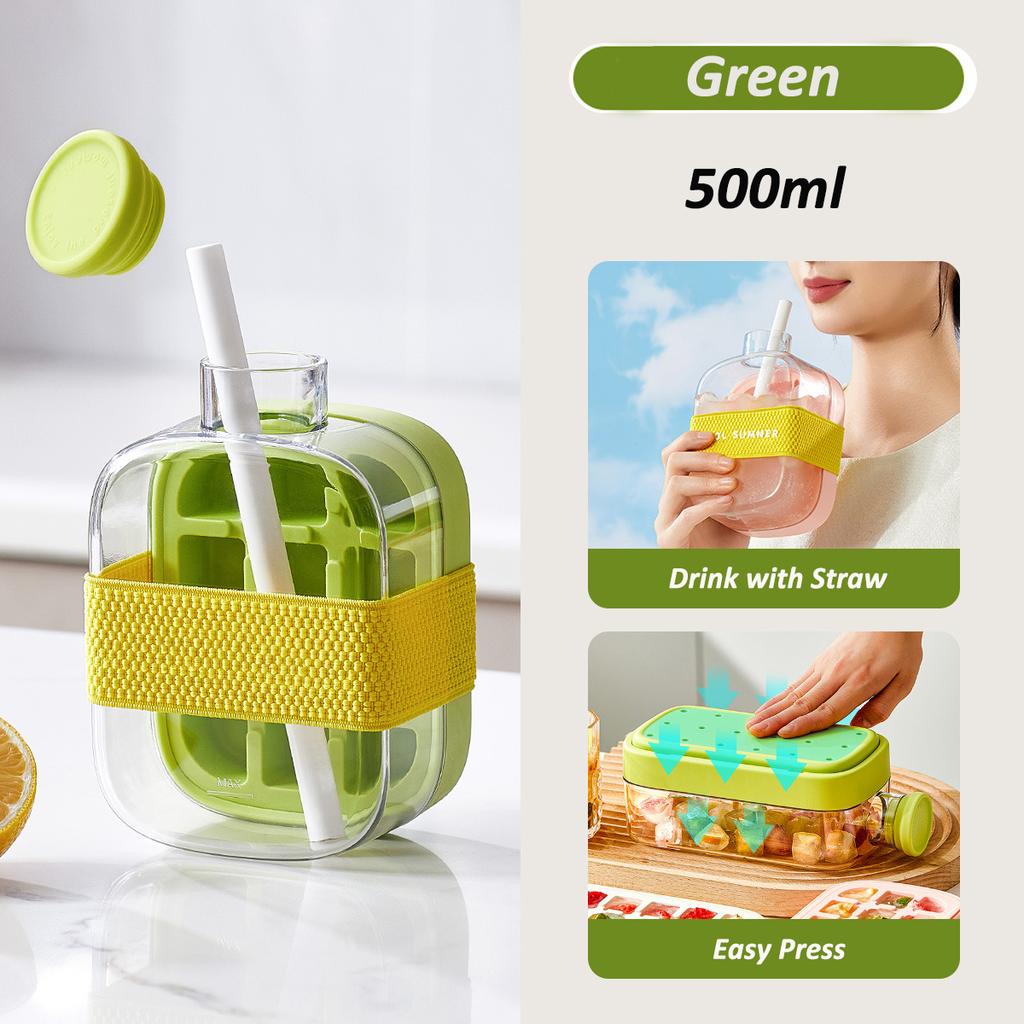 Silikon Frysfack Iskubslådor Utomhus Isvattenflaska med Lock Sugrör Lätt Demold Ismaskinsform för Öl Whiskey Juice