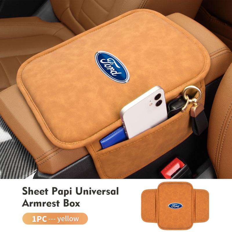 FRYX3 Car Armrest Box Pad Sheepskin Bark Auto Armrest Storage Cushion For Ford Fiesta Ranger Mondeo Escape Ecosport Fusion Explorer