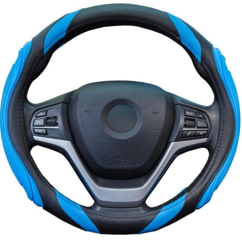 Fashionable Splicing Car Steering Wheel Cover Leather Handle Cover Concave Convex Massage Design Suitable for All Seasons