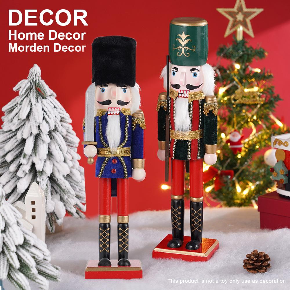 

2PCS 30CM Nutcracker Christmas Ornament Wooden Doll Walnut Soldier Puppet Handicrafts Hand Painted Figurine Christmas Home Decor