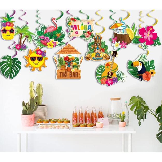 30pcs Luau Party Decorations Hawaiian Decorations Tiki Decorations Tropical Party Decorations Luau Hanging Swirls Aloha Party Decorations, Flower