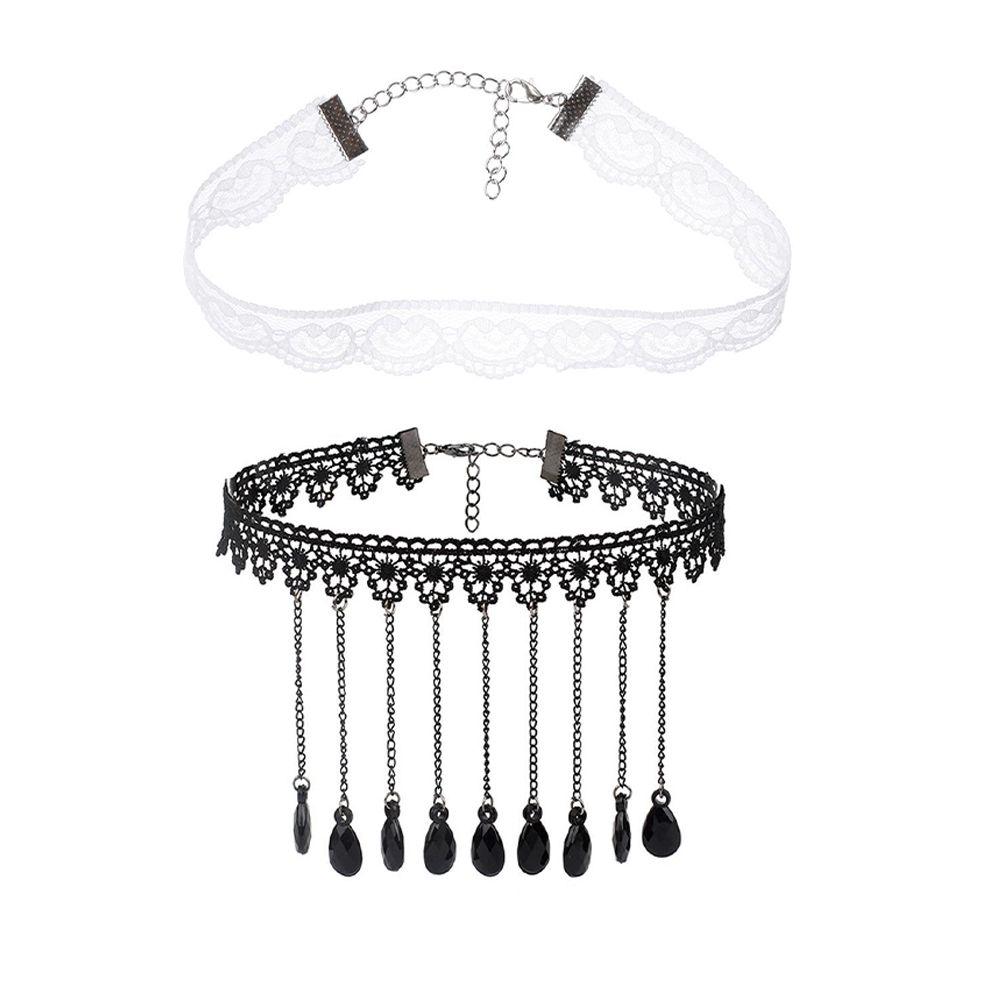 pcs Crystal Steampunk Style Boho Jewelry Gothic Necklace Gemstone Pendant Collar Chocker Black Lace