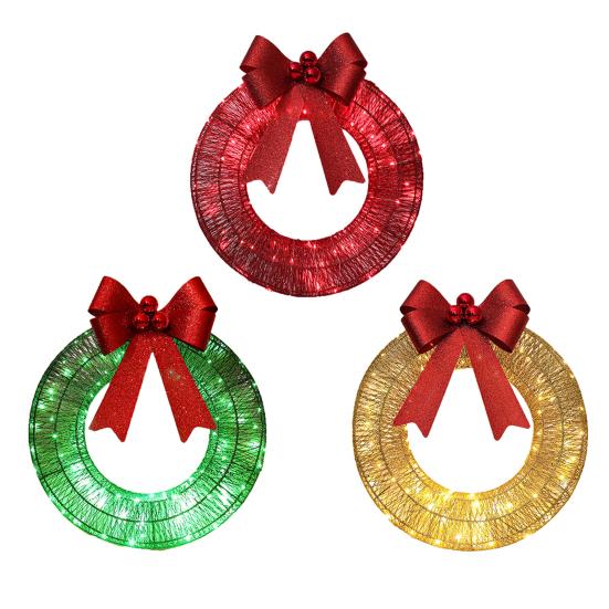 Lighted Christmas Wreath Battery Operated Pre-Lit Wreath with Large Bow And LED Lights for Indoor Outdoor Christmas Holiday Yard Garden Porch Decor