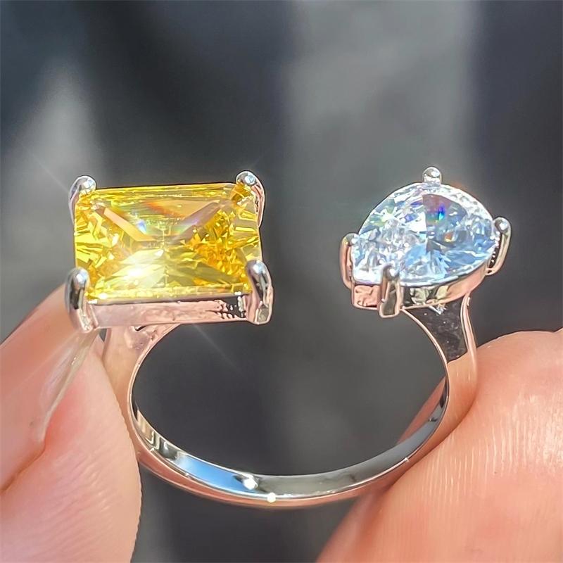 ZAKOL Luxury Square Water Drop AAA Cubic Zirconia Open Rings for Women Clear Pink Green CZ Engagement Wedding Party Zircon
