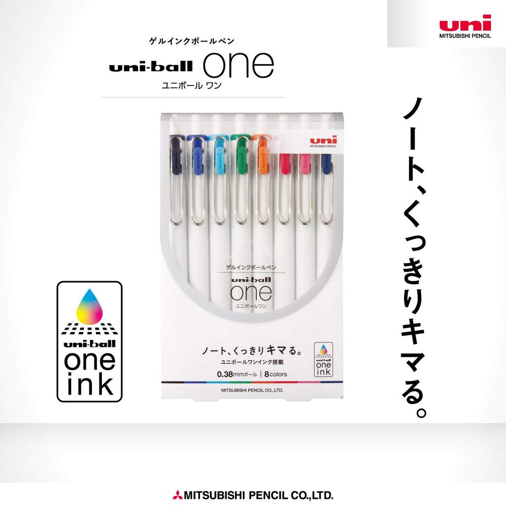 Mitsubishi Pencil Gel Ballpoint UMNS388C Pen, Uni-Ball One, 0.38, 8-Color Set,