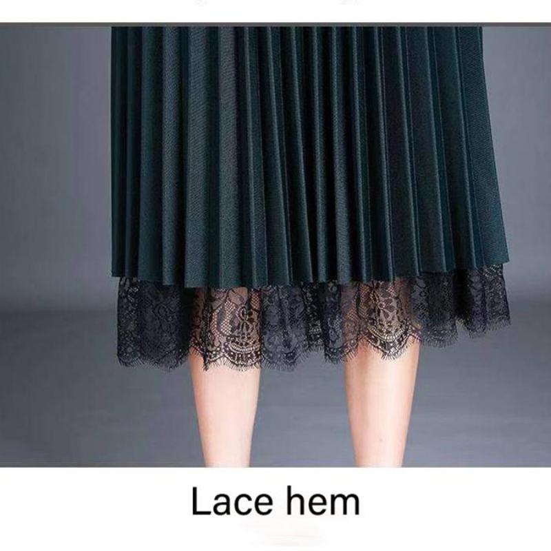 Beidseitig tragbar Goldener Samtgarn Bedruckter Spitzrock Damen Midilänge Elastischer Bund Plissee-Rock Schule Arbeit Reise