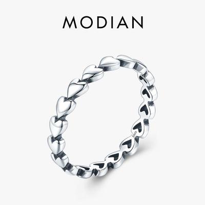 Modian Vintage Herz-zu-Herz-Ring 100 % 925 Sterling Silber stapelbare einfache Fingerringe für Frauen edlen Schmuck Anillo