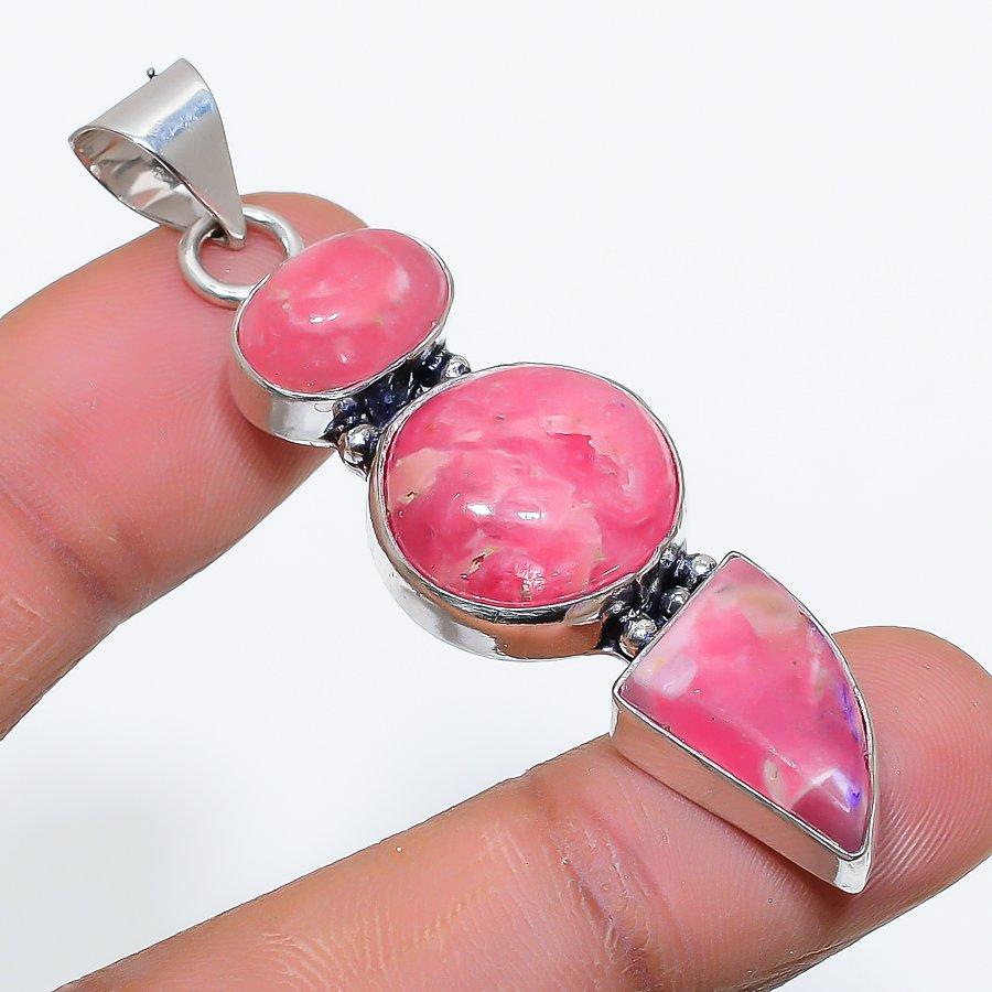 Rhodochrosite Gemstone Handmade 925 Sterling Silver Jewelry Pendant 2.36" SU-9941
