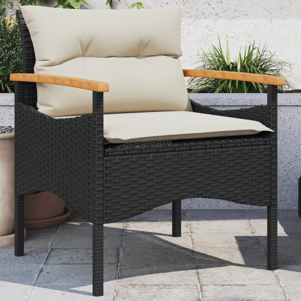 3 Piece Outdoor Sofa Set with Cushions Black Poly Rattan