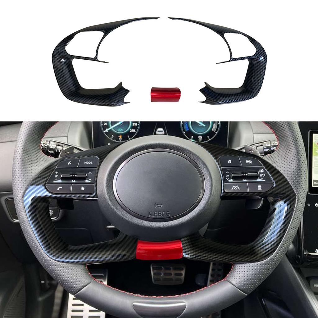 3pc Carbon fiber color Steering Wheel Cover Trim Fit for Hyundai Santa Cruz Tucson   Elantra