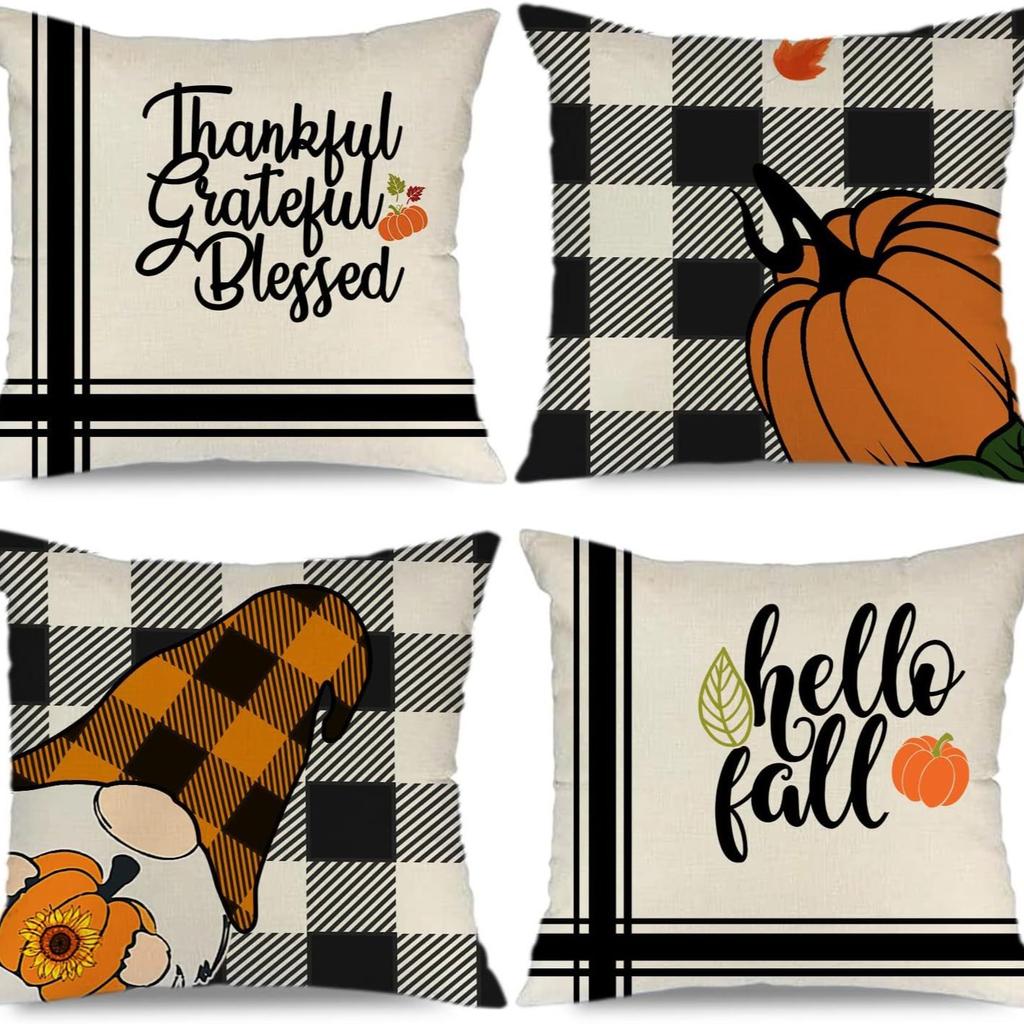 Nordic Fashion Square Linen Pillowcase Thanksgiving Design Autumn Harvest Cartoon Pumpkin Print Cushion Pillowcase