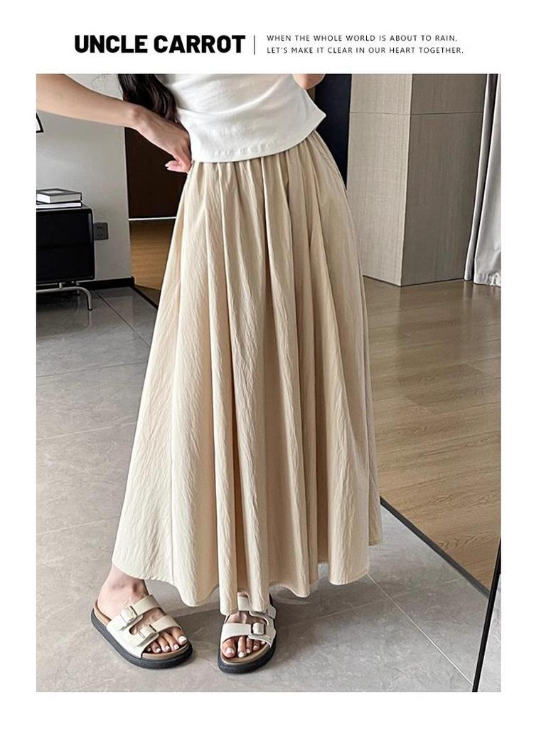 Pleated Yamamoto High-Waist A-line Skirt: Women's Spring/Summer 2025 Korean Style, Slimming, Plus Size, Mid-Length, Hip-Covering Skirt